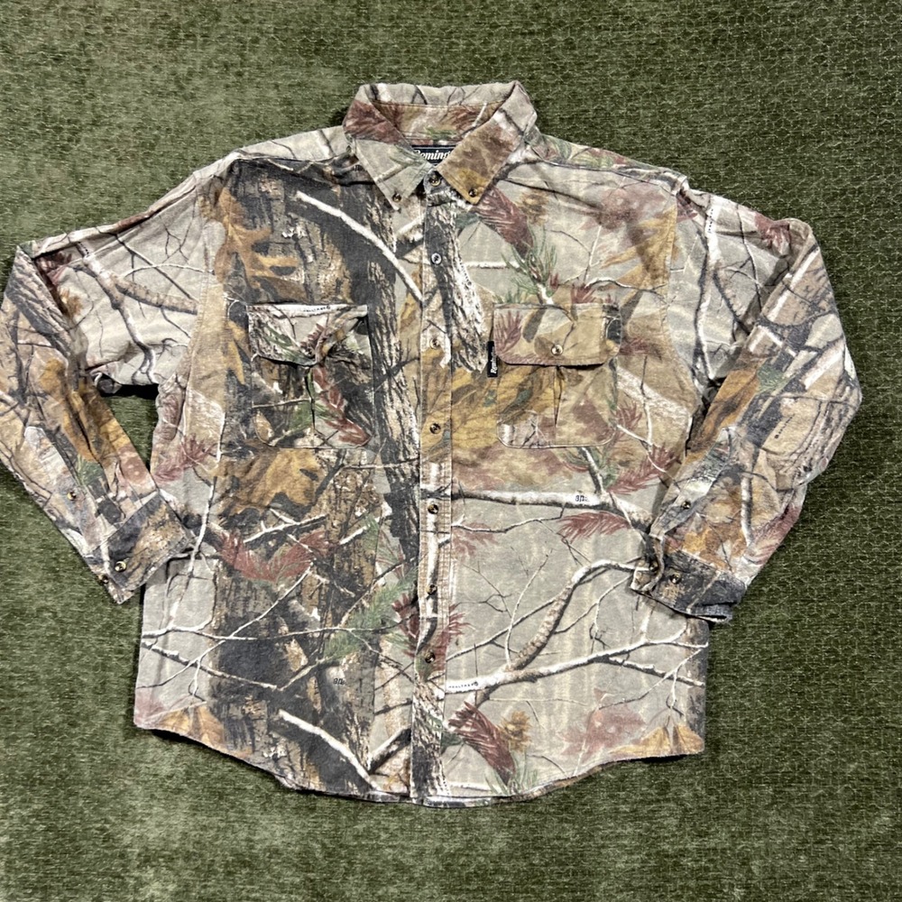 Remington Button Down Shirt Mens XL Grey Camo Long Sleeve Cotton 25001